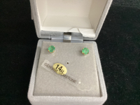SMALL 14 KT GOLD EARRINGS W/ GREEEN STONE