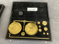 MINI BRASS SCALE W/ WEIGHTS IN CASE