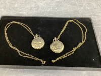 (2) REPLICA POCKET WATCHES W/ CHAIN