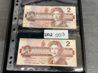 (2) CANADA $2 BILLS - 1986