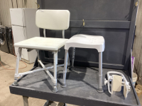 3 ITEMS - SHOWER CHAIR, SHOWER STOOL, TUB RAIL
