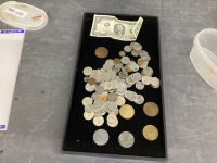 ASSORTED COINS, A US $2 BILL (2003) AND SOME TOKENS - SOME FOREIGN COINS