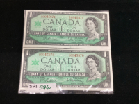 (2) CANADA $1 BILLS - 1967 SEQUENTIAL SERIAL NUMBERS