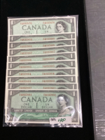 (10) CANADA $1 BILLS - 1954. IN SEQUENTIAL SERIAL NUMBERS