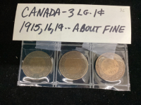 (3) CANADA LARGE 1 CENT COINS - 1915/16/19