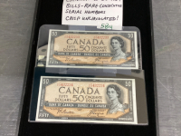 (2) CANADA $50 BILLS - 1954. SEQUENTIAL SERIAL NUMBERS