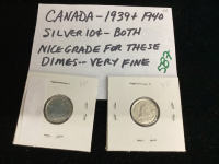 (2) CANADA SILVER 10 CENT COINS - 1939 & 1940