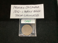 PROVINCE OF CANADA 1842 PENNY BANK TOKEN