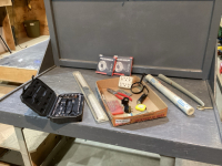 FLAT W/MAC TAC, MISC TOOLS, TWO SIDED TAPE,MISC SOCKETS, MAGNIFYING GLASS