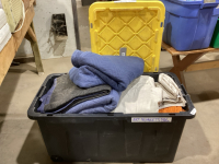 TOTE FULL OF SHIPPING/PACKING BLANKETS, DROP CLOTHS