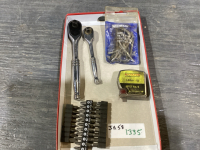 WESTWARD TORX KEYS, MASTERCRAFT RATCHETS -1/4 + 3/8, TAPE MEASURE, MISC