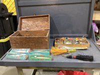 FISHING SUPPLIES IN WOOD BOX