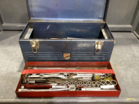 METAL "BEACH" TOOLBOX W/ MISC TOOLS