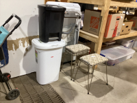 (2) PLASTIC GARBAGE CANS & SET OF (3)STACKING STOOLS