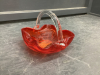 RED HEAVY GLASS DISH W/ HANDLE -SMALLER SIZE