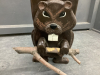 (2) FOLK ART HAND CRAFTED WOOD BEAVERS - 2