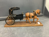 HANDCRAFTED WOOD BUGGY & HORSE MOUNTED ON WOOD BASE