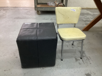 BLACK OTTOMAN & VINTAGE KIDS CHAIR W/ CHROME FRAME