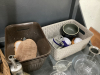 (2) BOXES MISC HOUSEHOLD ITEMS - BASKETS, SIEVE, SAFETY GLASSES, ICE CLEATS - 3
