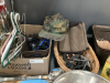 (2) BOXES MISC HOUSEHOLD ITEMS - BASKETS, SIEVE, SAFETY GLASSES, ICE CLEATS - 4