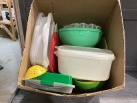 BIG BOX OF PLASTIC STORAGE ITEMS
