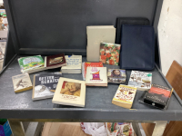 BOX OF BOOKS & VHS - COOKBOOKS, DICTIONARY, DAY PLANNERS ETC