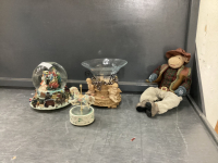 SNOWGLOBE, RESIN MOOSE, CHERUB BOWL , MUSICAL CAROUSEL HORSE