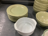 BOX W/ GREEN DISH SET & SOME POTTERY BOWLS - 3