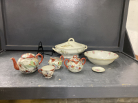 BOX. W/ ORIENTAL STYLE DISHES & VINTAGE SERVING BOWLS