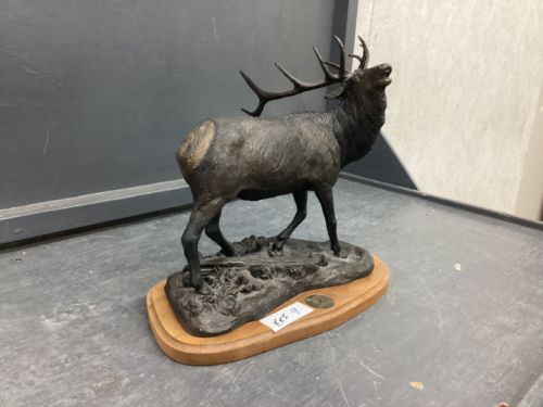"BRONZE LOOK" DUCKS UNLIMITED CARIBOU - "TRUMPET SONG" ON WOOD BASE