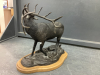 "BRONZE LOOK" DUCKS UNLIMITED CARIBOU - "TRUMPET SONG" ON WOOD BASE - 4