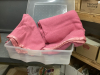 (2) PINK WOOL BLANKETS IN TOTE W/ LID