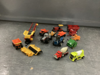 SMALL BOX OF MINI TRACTORS, CONVEYOR, BALERS, DUMP TRUCKS, ETC