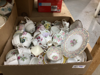 LARGE AMOUNT OF TEA CUPS & SAUCERS AND (2) SETS CREAM & SUGARS