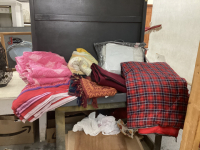 BOX W/ BEDDING/BLANKETS/SLEEPING BAG