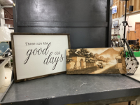CANVAS PICTURE & "GOOD OLD DAYS" SAYING ON WOOD