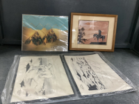 VINTAGE PICTURES & (4) INDEGINOUS STYLED PLACE MATS