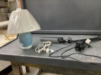 (2) LAMPS - (1) SMALL BLUE TABLE LAMP, (1) CLAMP ON - FLOURESCENT