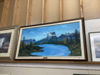 LARGE OIL PAINTING OF MOUNTAIN/LAKE SCENE
