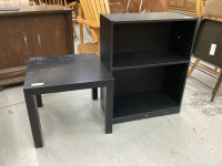 SMALL BLACK BOOKSHELF & BLACK SIDE TABLE