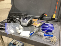 SMALL KAROKE MACHINE, HAIR TRIMMER, CD PLAYER, KEYBOARD, HEADPHONES, MOUSE, LAMP DIMMERS